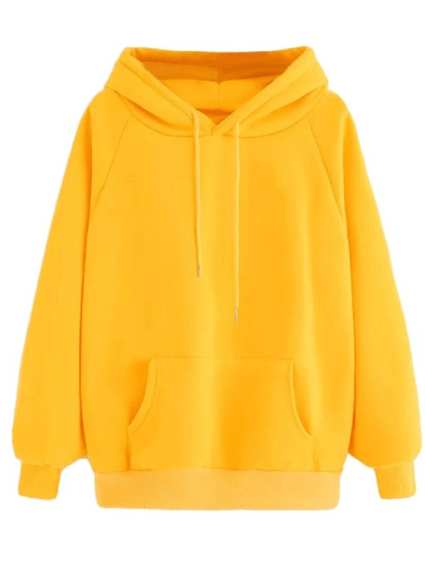 Bright yellow women's hoodie with long sleeves and front pockets, crafted from a synthetic and cotton blend for warmth and comfort.